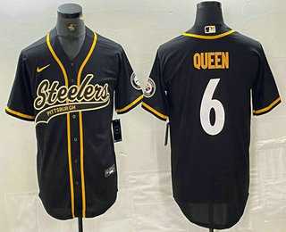 Men%27s Pittsburgh Steelers #6 Patrick Queen Black With Patch Cool Base Stitched Baseball Jersey->san francisco 49ers->NFL Jersey